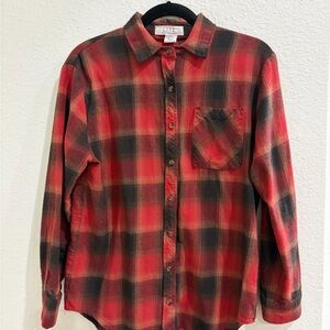 Women's Red and Black Plaid Button-Down Shirt